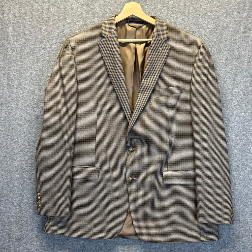 Lauren Ralph Lauren Mens 46L Houndstooth Blazer Brown Navy Sport Coat Two Button